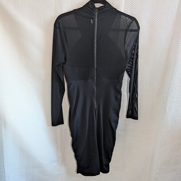 Bardot Black Mesh & Wrap Bodycon Dress Halter-Inspired Bodice Ruched Size 8/M - Picture 10 of 13